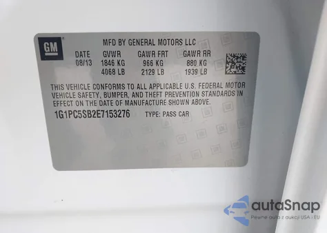 2014 Chevrolet Cruze 1Lt Auto из США, поврежденный, VIN 1G1PC5SB2E7153276